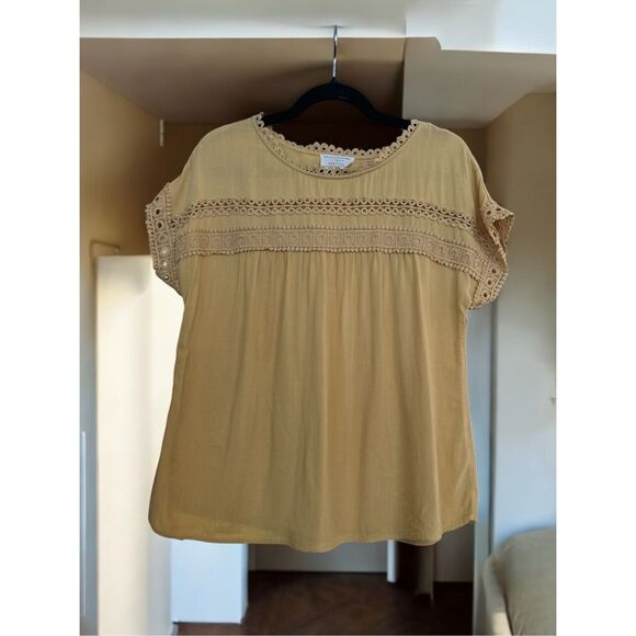 Boutique Linen Blend Pastel Yellow Orange‎ Summer Top - Size Medium - Picture 2 of 2